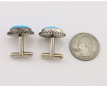 Navajo Cufflinks 925 Silver Native American Natural Turquoise C.80's