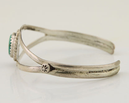 Navajo Hand Stamped Cuff Bracelet Turquoise 925 Silver Native American Artist