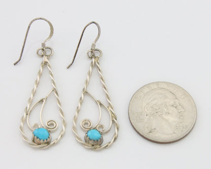 Navajo Dangle Earrings 925 Silver Natural Turquoise Artist Signed JB C.80's