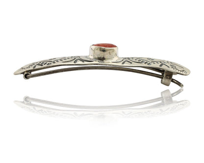 Women Navajo Hair Clip Barrette 925 Silver White Red Spiney Oyster Native Artist