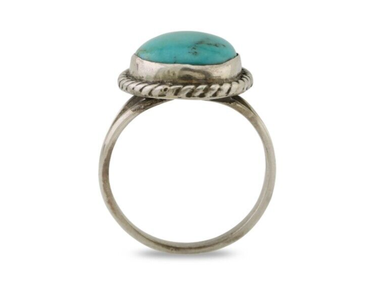 Navajo Ring 925 Silver Kingman Turquoise Native American Artist C.80's