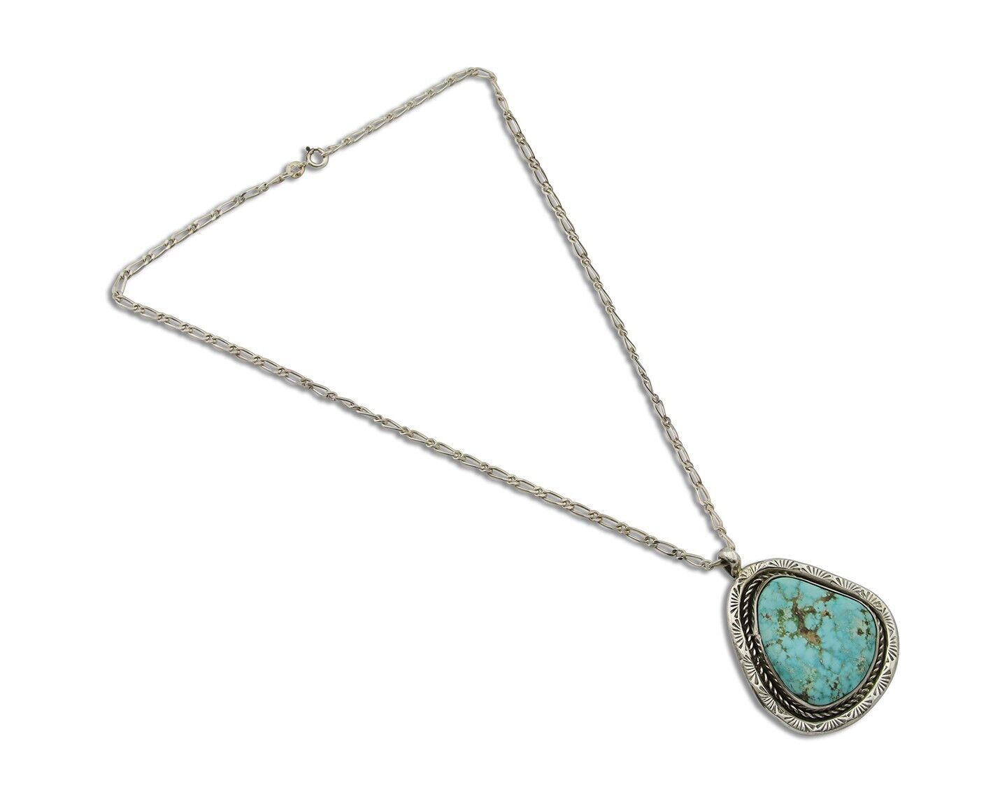 Navajo Necklace 925 Silver Blue Turquoise Artist Signed Fred Guerro C.80's