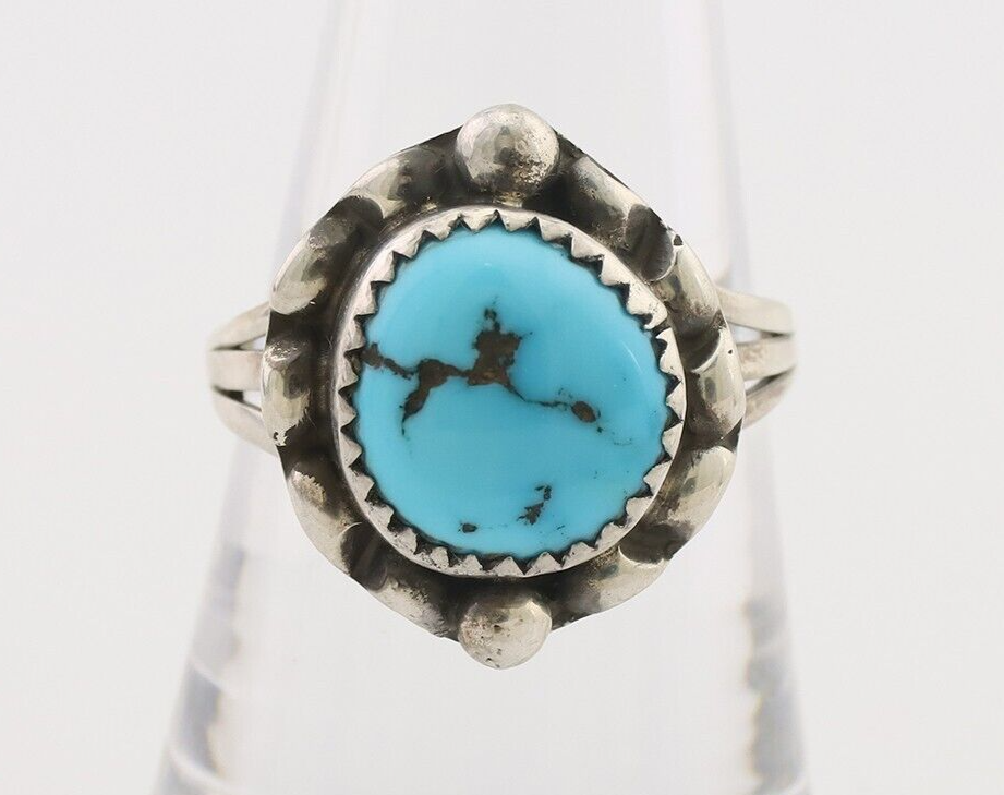 Navajo Ring 925 Silver Sleeping Beauty Turquoise Artist Signed SC C.80's