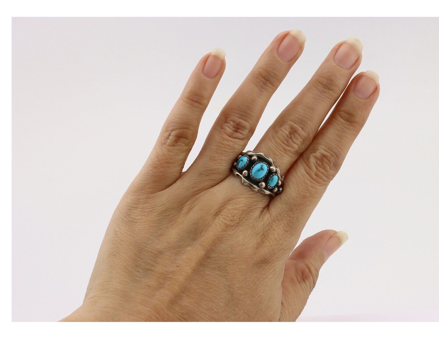 Navajo Ring 925 Silver Blue Artist Signed SkyStone Creations C.80's