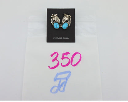 Navajo Earrings 925 Silver Natural Blue Turquoise Native American Artist C.80s