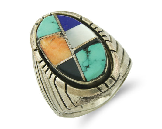 Vintage Zuni Ring 925 Sterling Authentic Natural Gemstone Signed MC Size 8.75