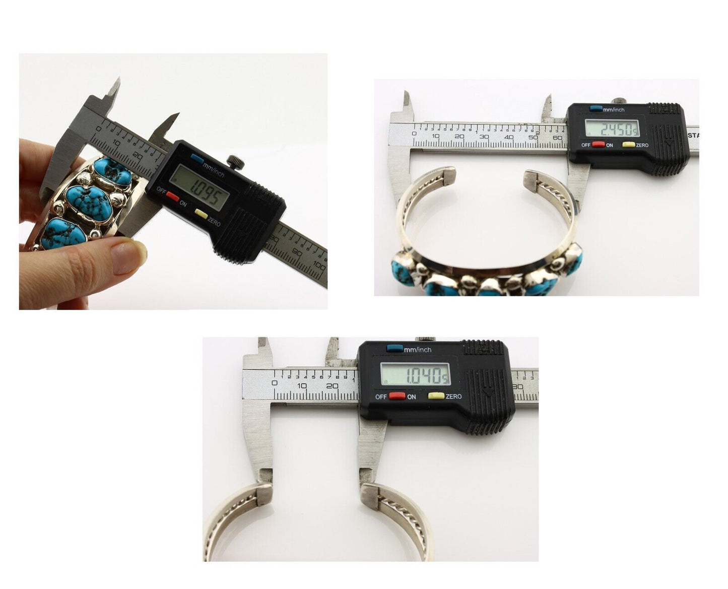 Navajo Bracelet 925 Silver Nugget Sleeping Beauty Turquoise Artist Signed JR C80