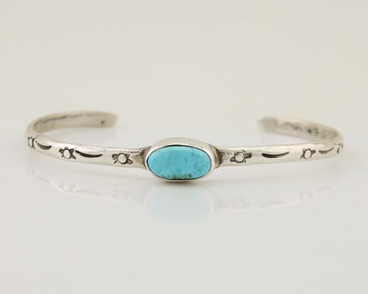 Navajo Hand Stamped Cuff Bracelet Turquoise 925 Silver Native American Artist