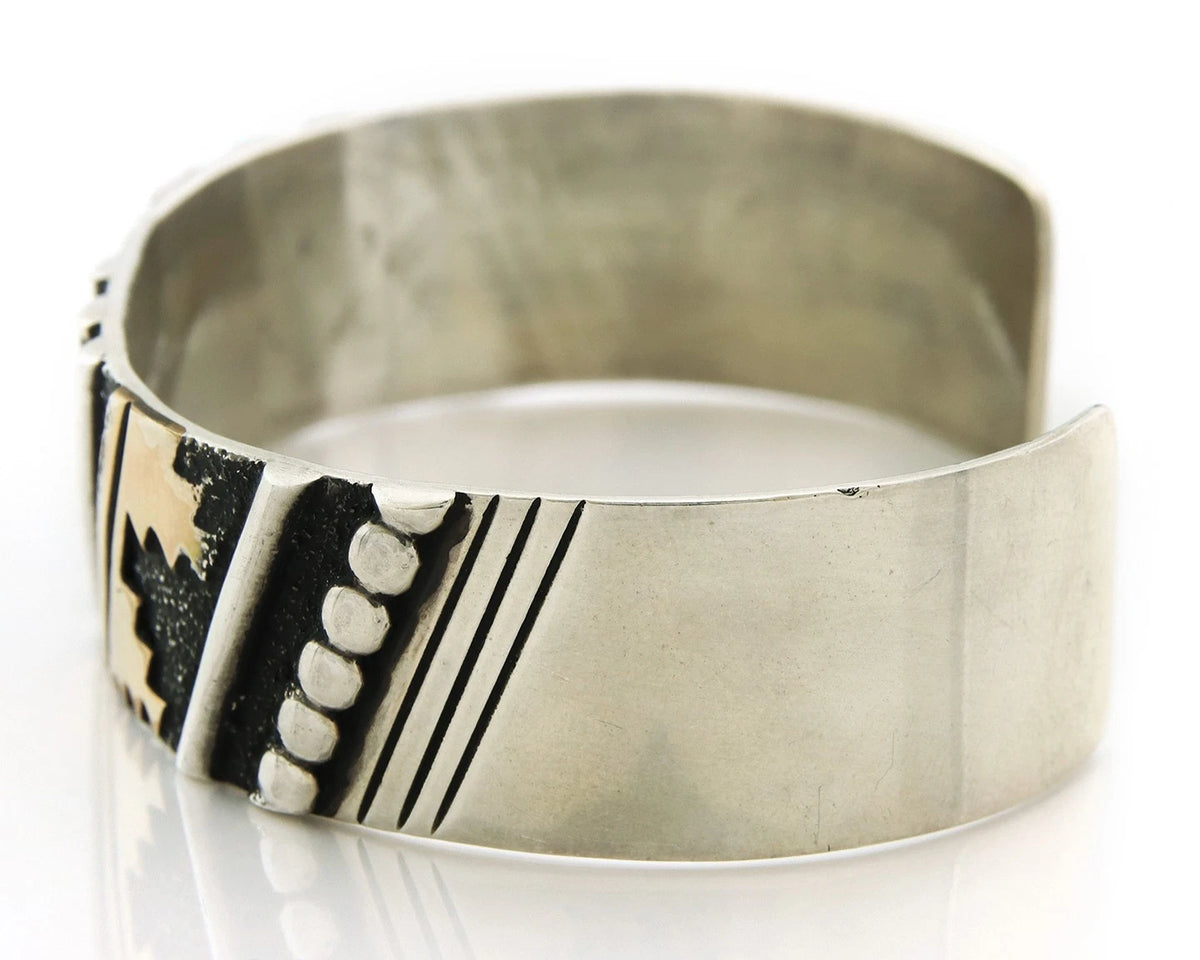 Navajo Cuff Bracelet 925 Sterling Silver & Gold Vintage Signed T Singer