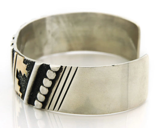 Navajo Cuff Bracelet 925 Sterling Silver & Gold Vintage Signed T Singer