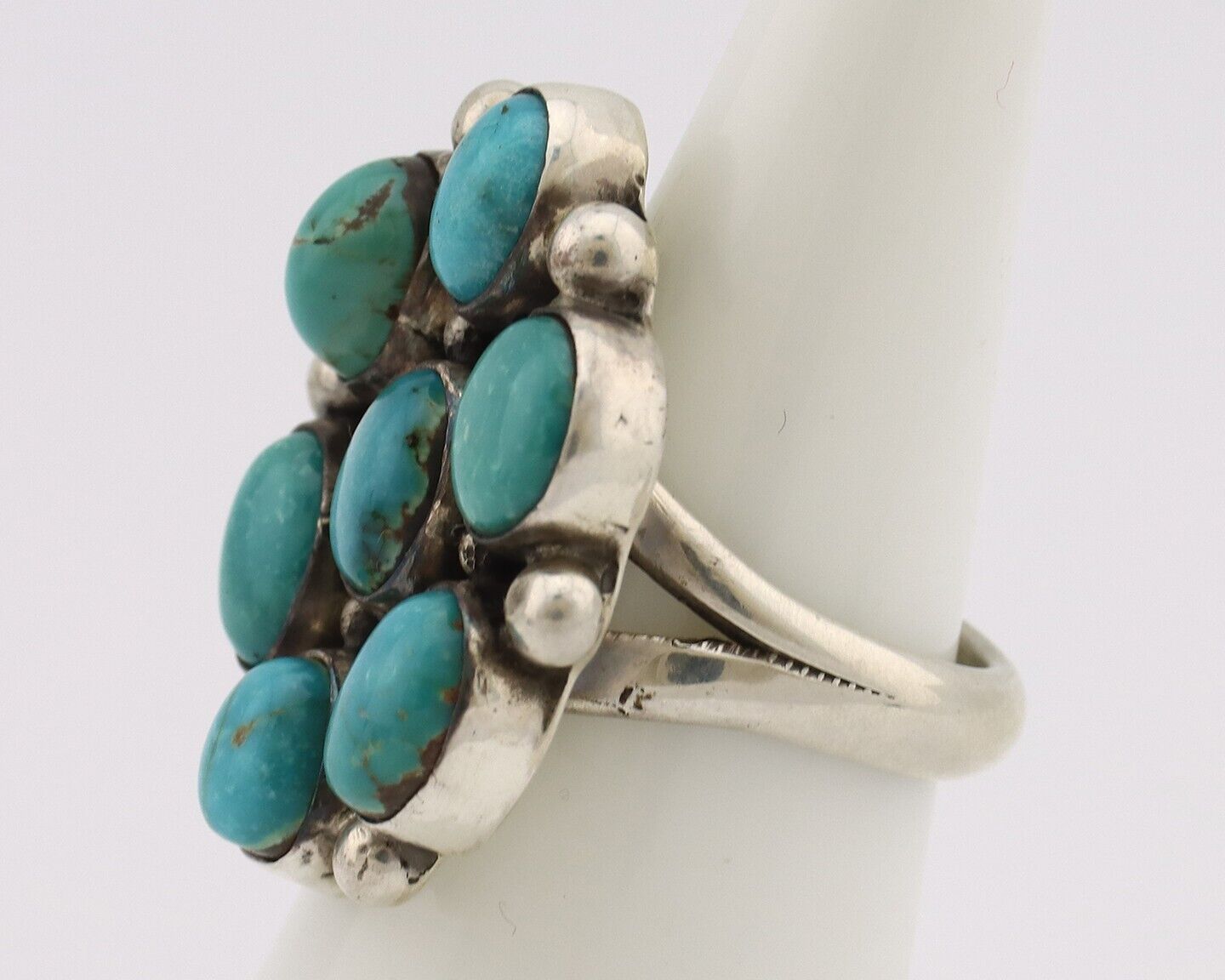 Navajo Ring .925 Silver Natural Blue Turquoise Native American Artist C.80's