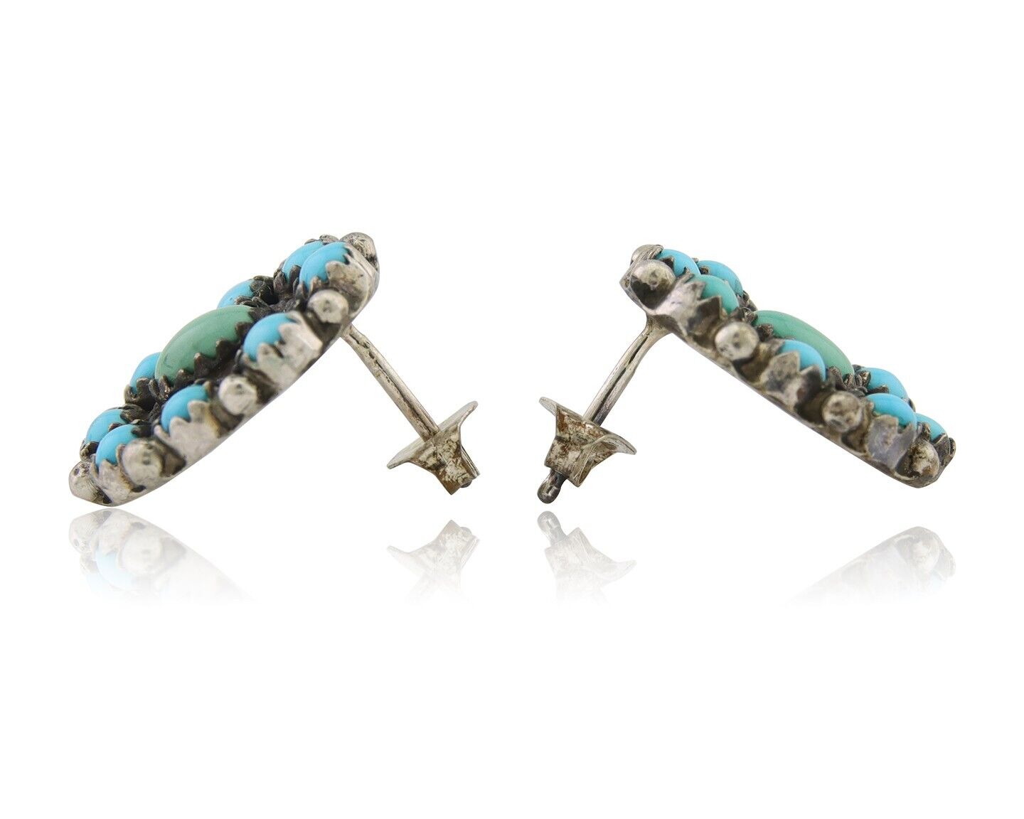 Navajo Shield Earrings 925 Silver Natural Turquoise Signed Nathaniel Curley C80s
