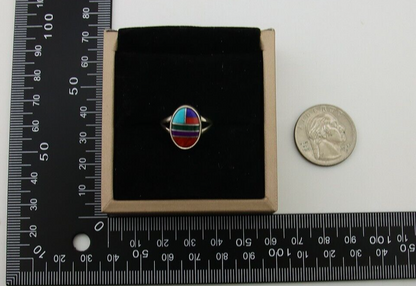 Navajo Ring 925 Sterling Silver Natural Gemstones Artist Signed Sunrise C.80's