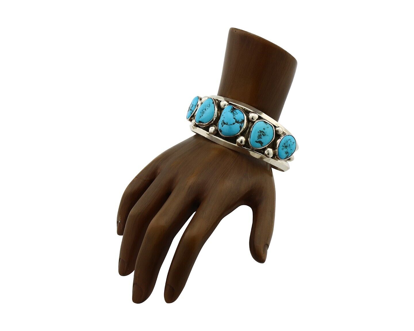 Navajo Bracelet 925 Silver Nugget Sleeping Beauty Turquoise Artist Signed JR C80