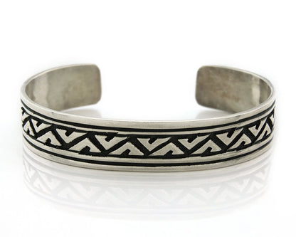 Navajo Cuff Bracelet 925 Sterling Silver Vintage Hand Stamped Signed T Singer