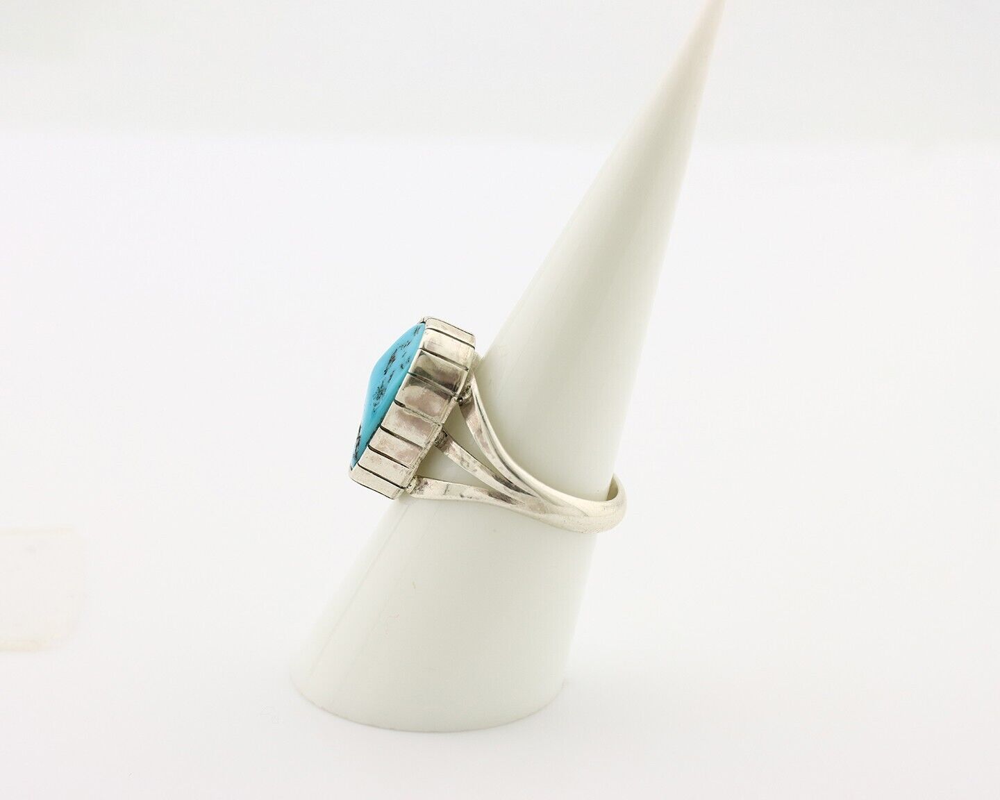 Navajo Ring 925 Silver Sleeping Beauty Turquoise Artist Signed SS C.80's