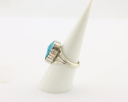 Navajo Ring 925 Silver Sleeping Beauty Turquoise Artist Signed SS C.80's