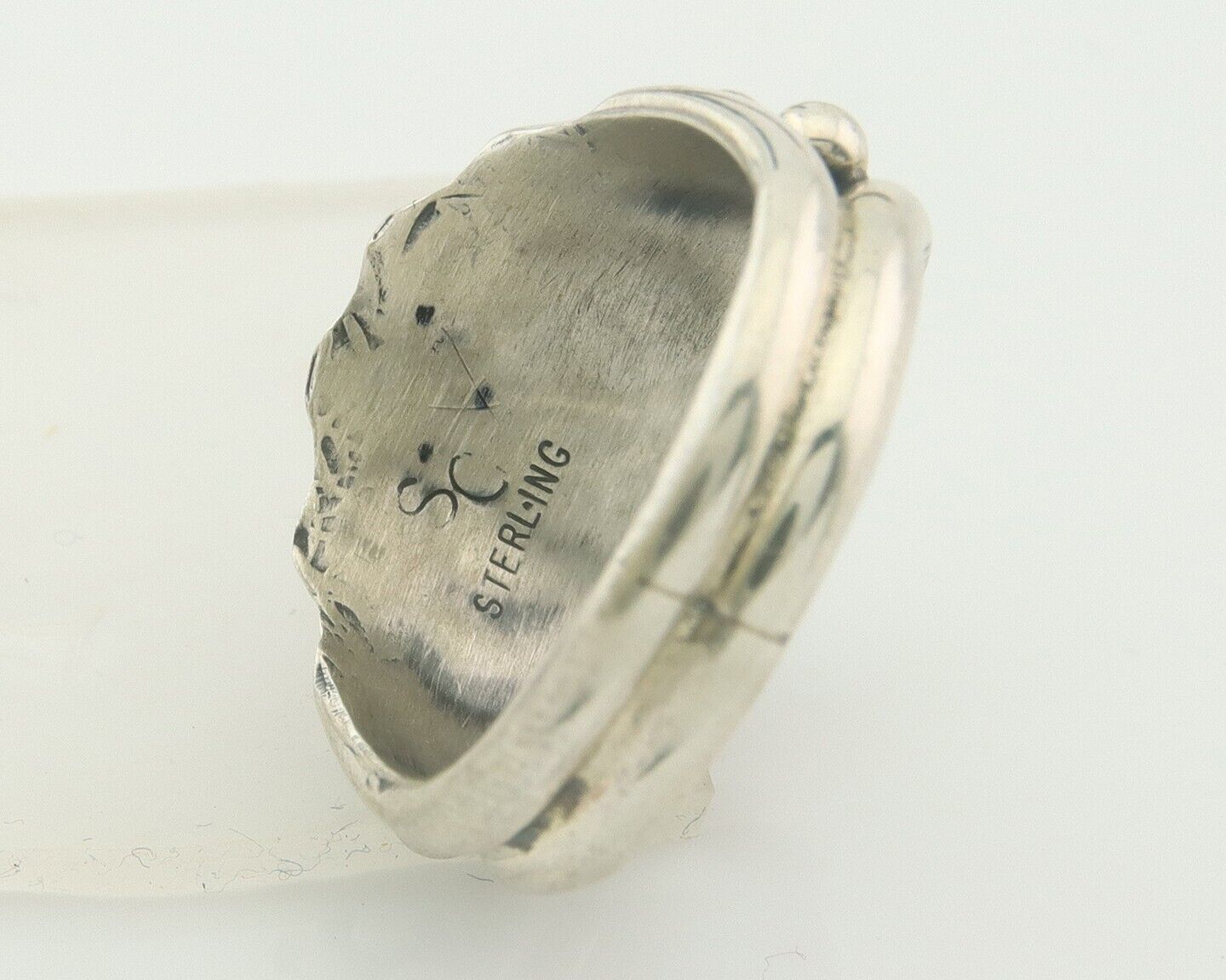 Navajo Ring 925 Sterling Natural Coral & Turquoise Signed SC C.80's Size 8.25