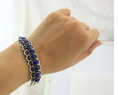 Navajo Cuff Bracelet Sterling Silver Natural Lapis Signed B Nelson Vintage