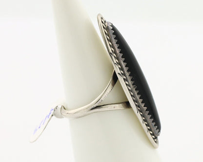 Navajo Ring 925 Silver Onyx Hand Stamped Native American Artist C.80's