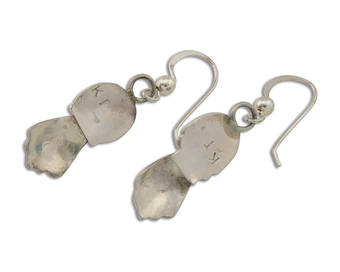 Navajo Earrings 925 Silver Blue Turquoise Artist Signed Kee Tsosie C.80's
