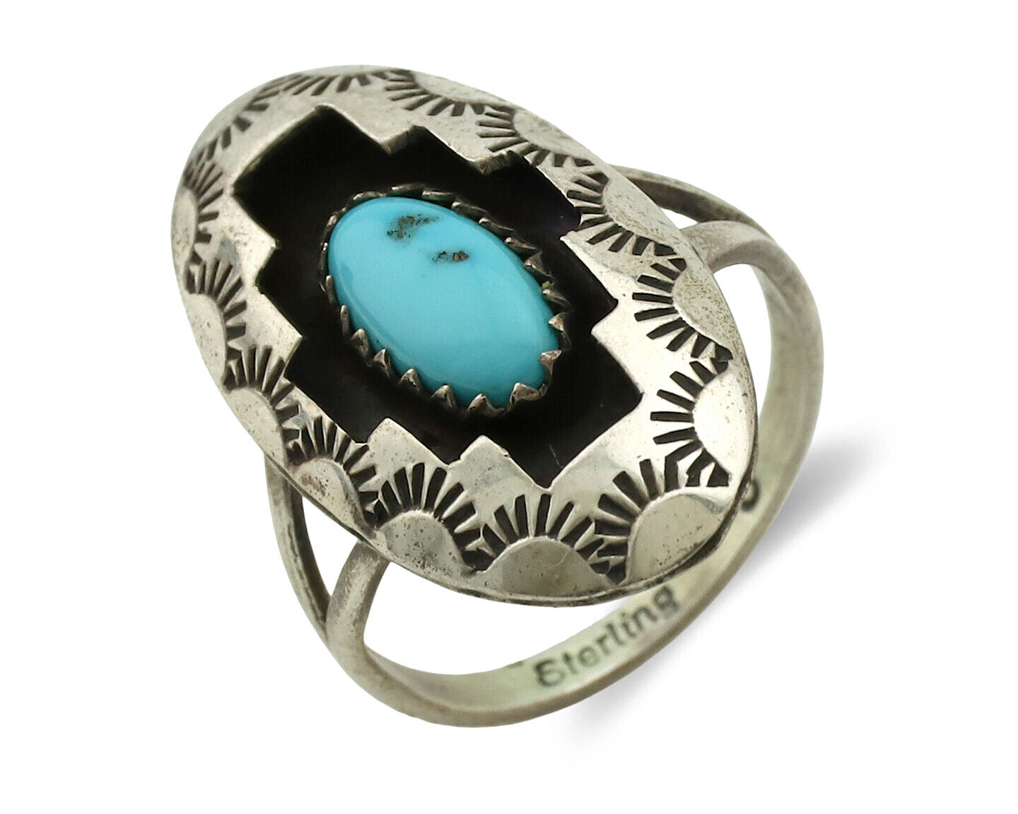 Navajo Ring .925 Silver Sleeping Beauty Turquoise Native Artist C.1980's