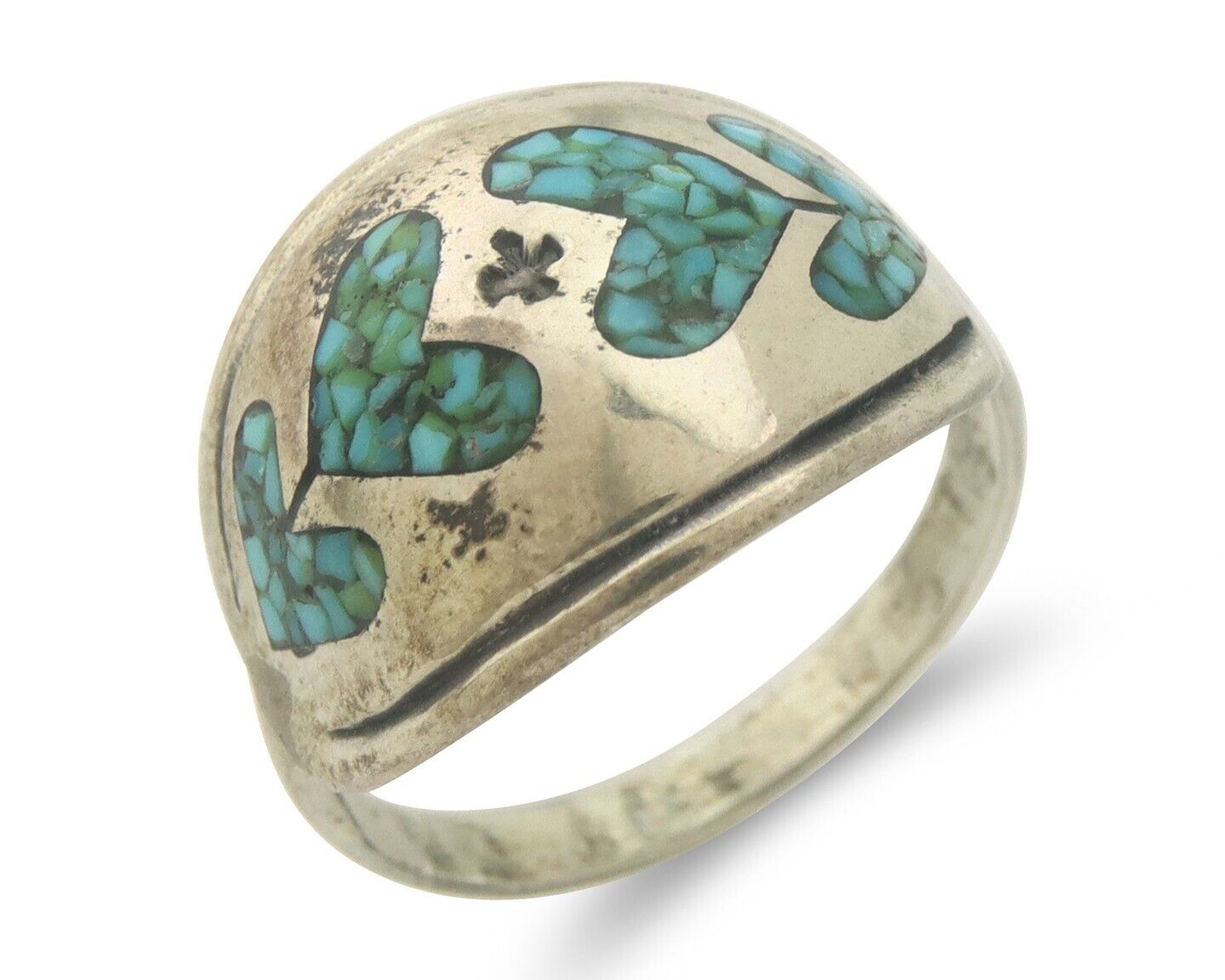 Navajo Ring 925 Sterling Natural Chip Inlay Turquoise C.80's Size 6.5