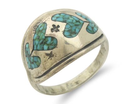 Navajo Ring 925 Sterling Natural Chip Inlay Turquoise C.80's Size 6.5