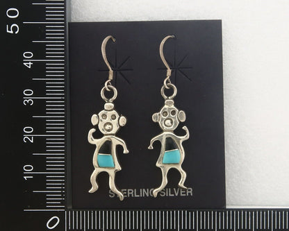 Navajo Earrings 925 Silver Natural Turquoise & Onyx Native American Artist C.80s