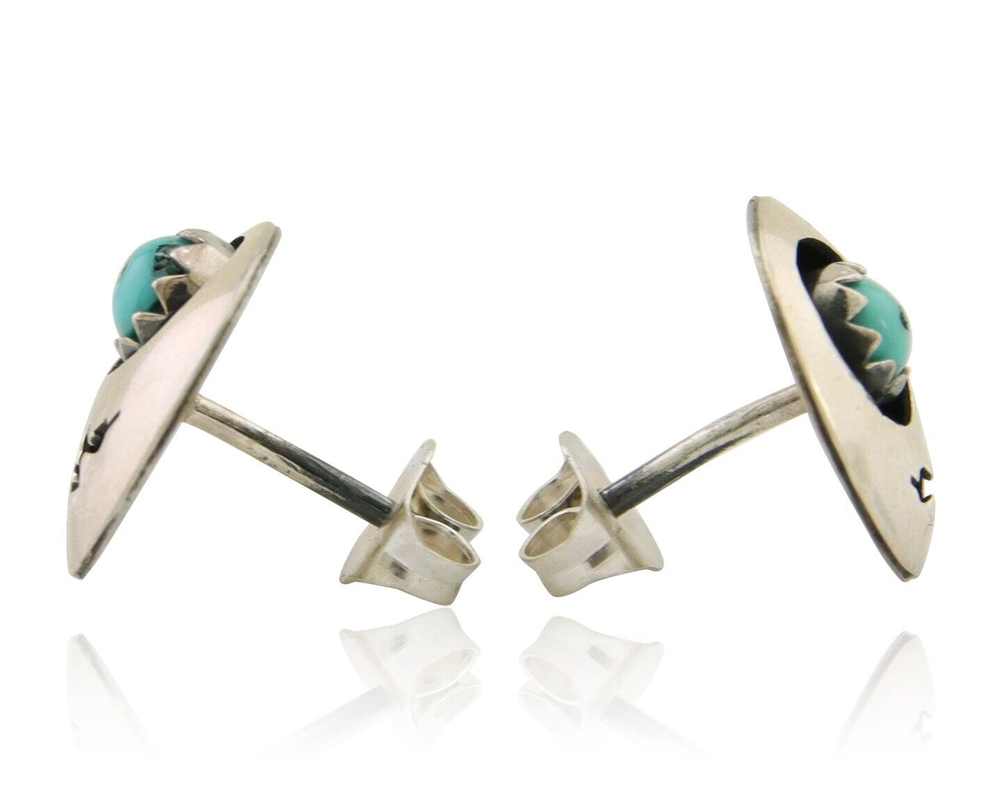 Navajo Handmade Earrings 925 Silver Turquoise Native American Artist C.80's