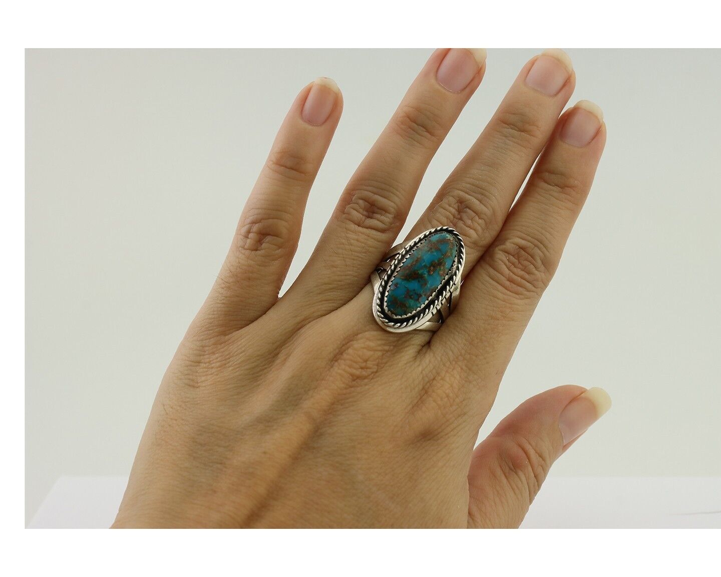 Navajo Handmade Ring 925 Silver Nevada Turquoise Artist Signed TS C.80's
