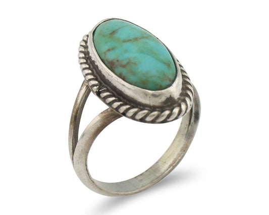 Navajo Handmade Ring 925 Silver Kingman Turquoise Signed M Montoya C.80's