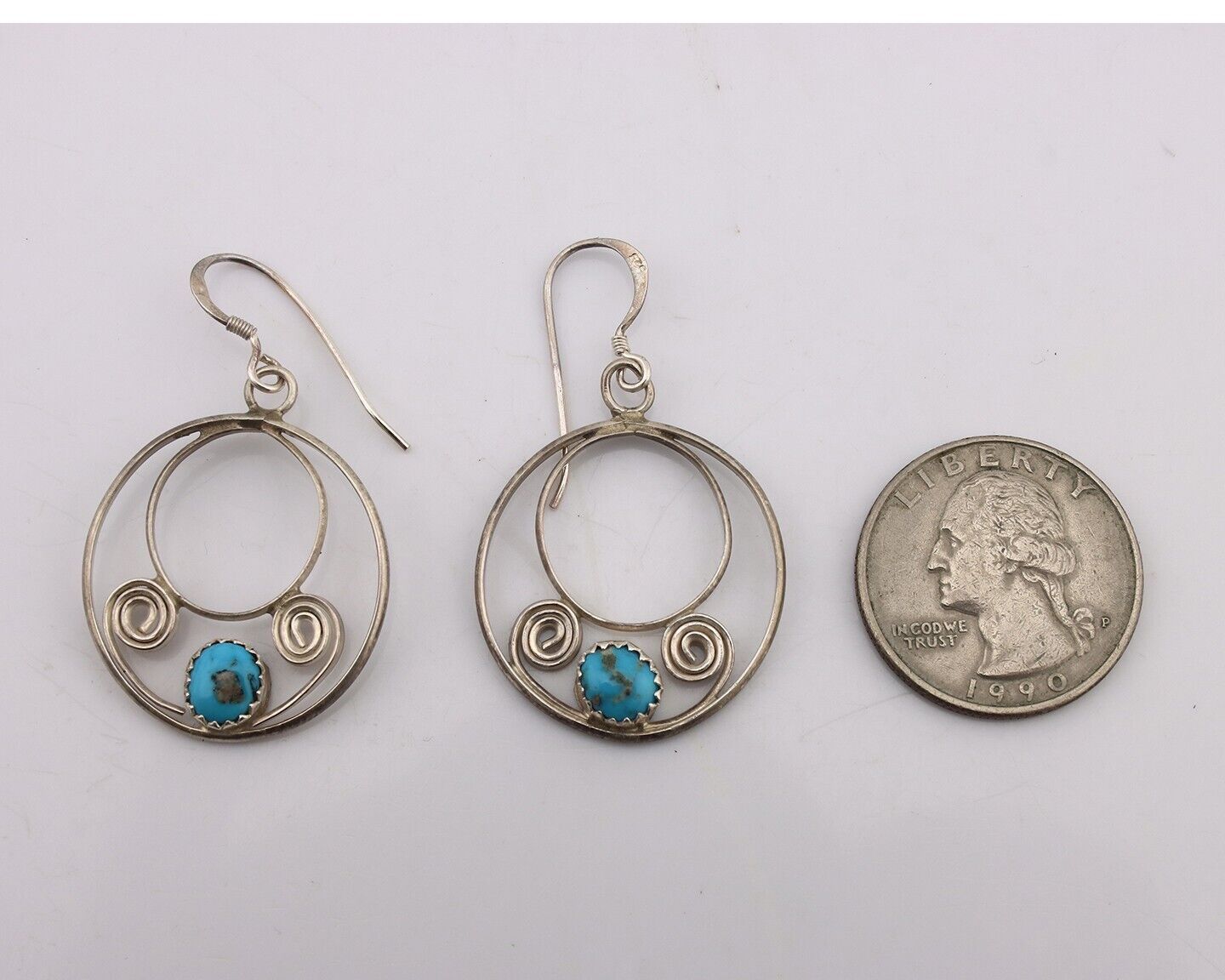 Navajo Dangle Handmade Earrings 925 Silver Blue Turquoise Native Artist C.80's