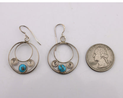 Navajo Dangle Handmade Earrings 925 Silver Blue Turquoise Native Artist C.80's