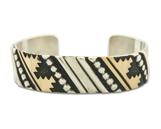 Navajo Bracelet Gold & 925 Silver Handmade 16 mm Wide Signed Thomas Singer C80s