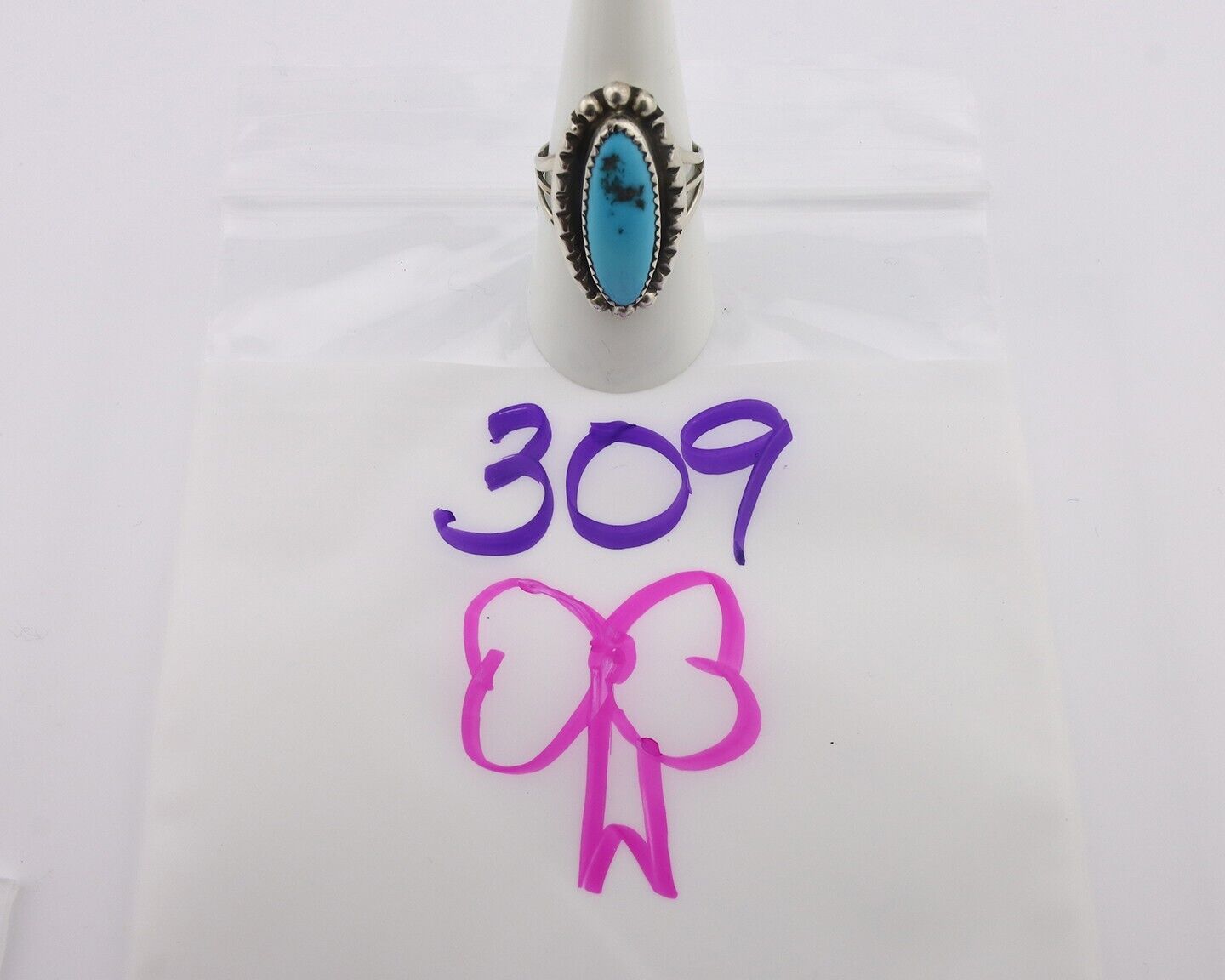 Navajo Ring .925 Silver Sleeping Beauty Turquoise Native American Artist C.80's