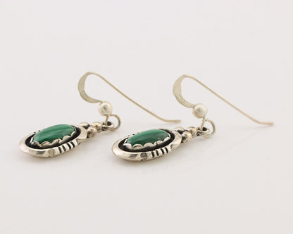 Navajo Dangle Earrings 925 Silver Natural Malachite Native American Artist C.80s