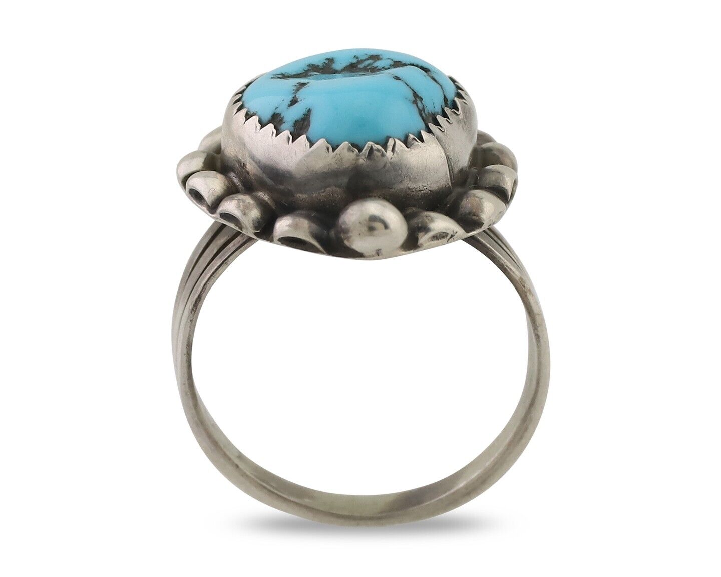 Navajo Ring 925 Silver Sleeping Beauty Turquoise Artist Signed SC C.80's