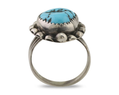 Navajo Ring 925 Silver Sleeping Beauty Turquoise Artist Signed SC C.80's