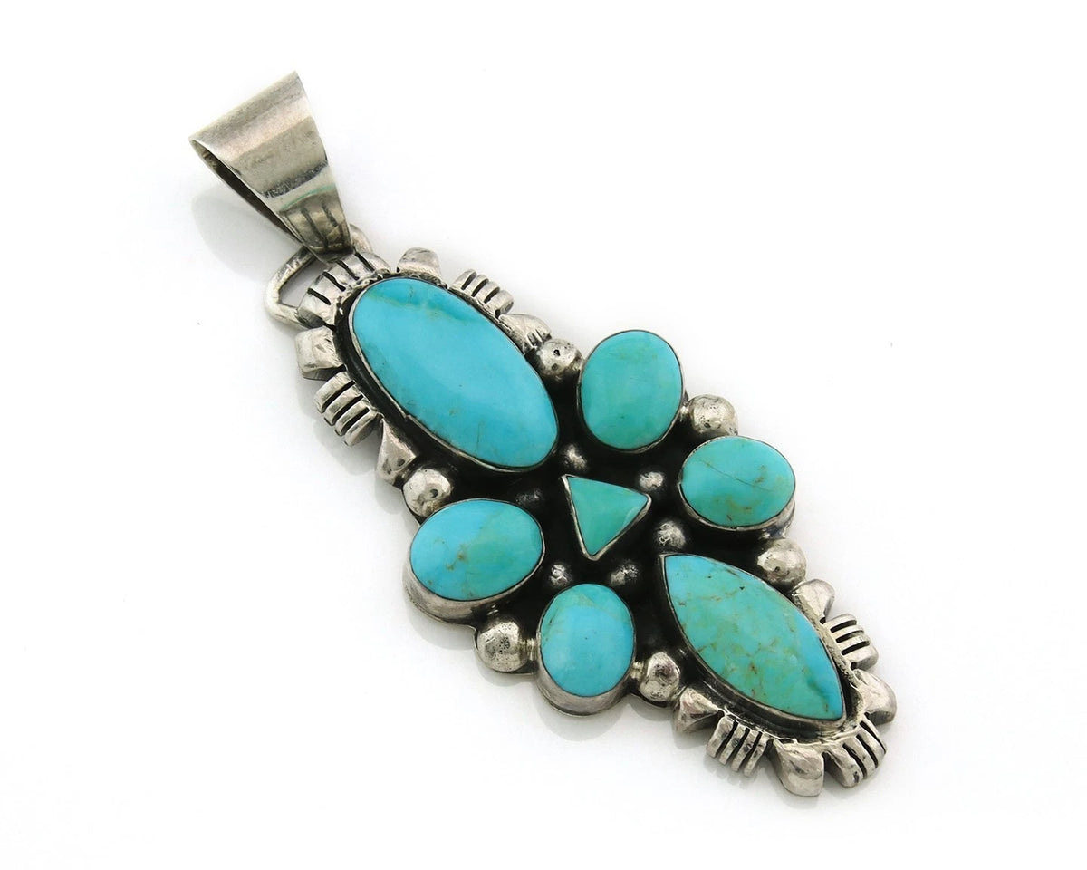 Navajo Pendant 925 Sterling Silver Natural Turquoise Vintage Artist Signed JY