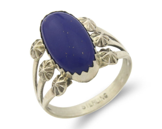 Navajo Ring 925 Sterling Natural Lapis Handmade Native Artist C.80's