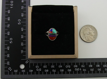 Navajo Ring 925 Sterling Silver Natural Gemstones Artist Signed Sunrise C.80's