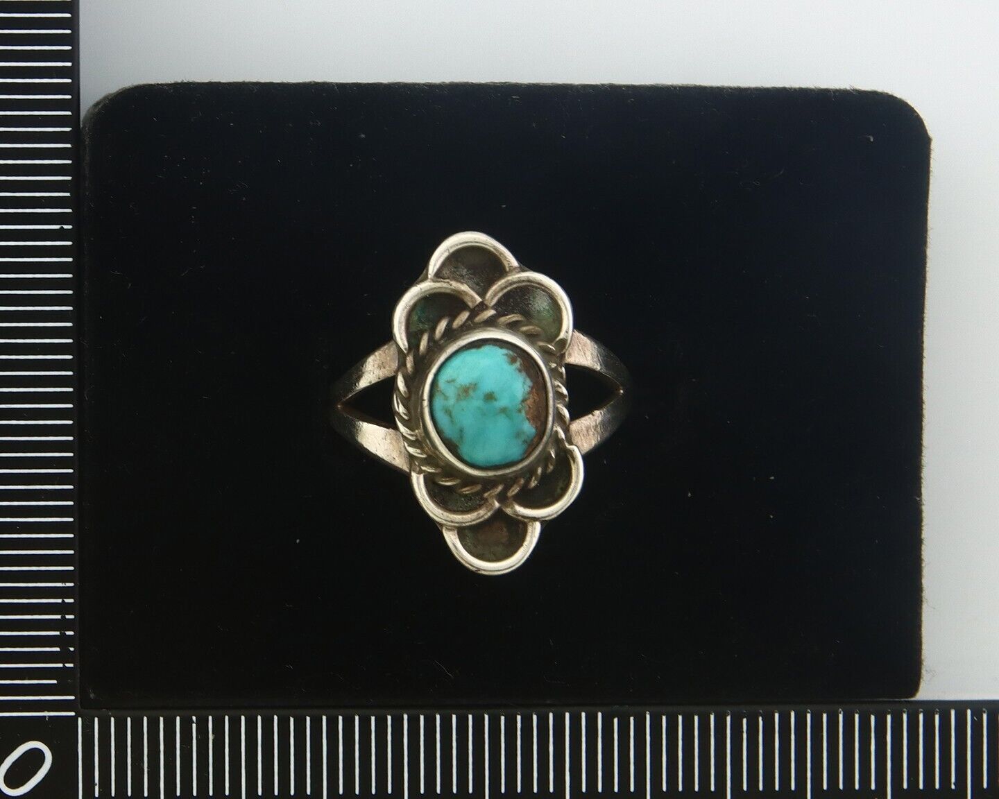 Navajo Ring 925 Sterling Natural Turquoise Native Artist C.80's Size 6.25