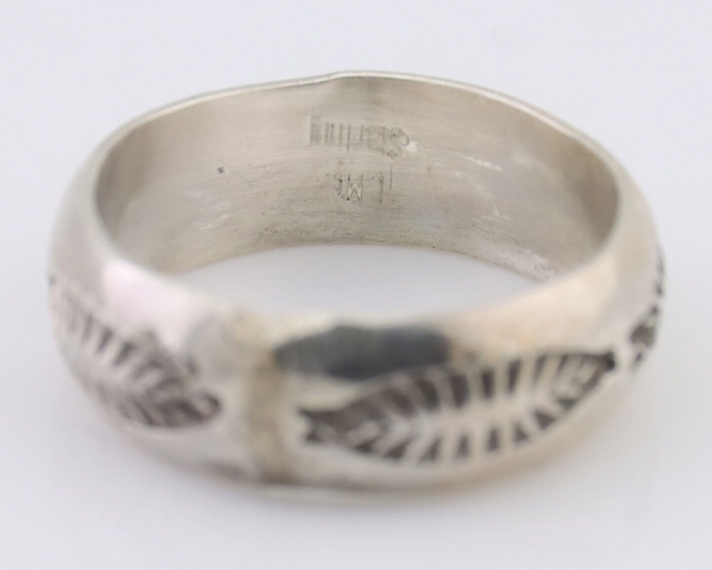 Navajo Hand Stamped Band 925 Silver 6.0 mm Signed Larry Chavez Size 5.25 C.80's
