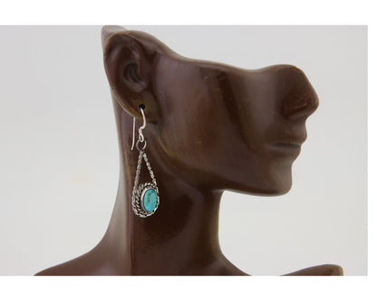 Navajo Dangle Earrings 925 Silver Natural Blue Turquoise Native Artist C.80's