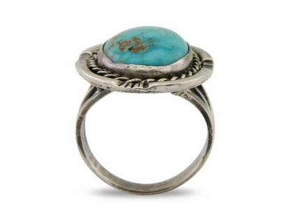 Navajo Ring .925 Silver Nevada Turquoise Artist Signed JT C.80's