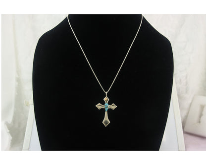 Navajo Cross Necklace Sterling Silver Authentic Natural Gemstones Signed M