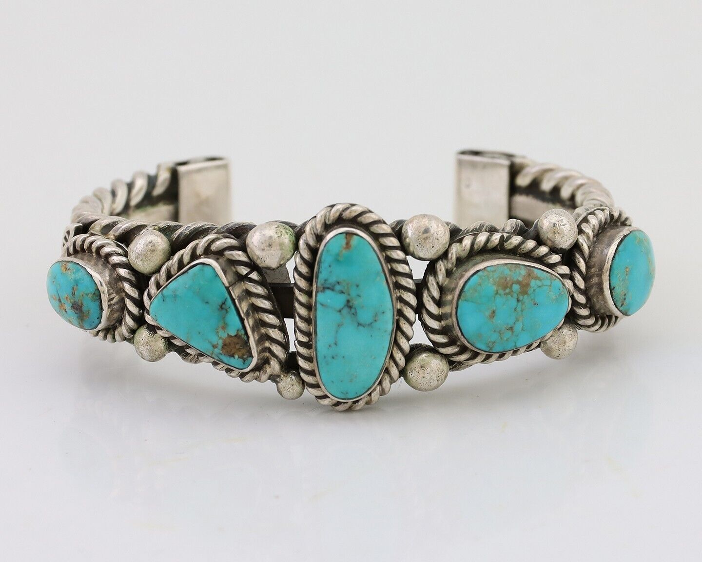 Navajo Cuff Bracelet 925 Silver Natural Turquoise Signed Jessie Claw C.80's