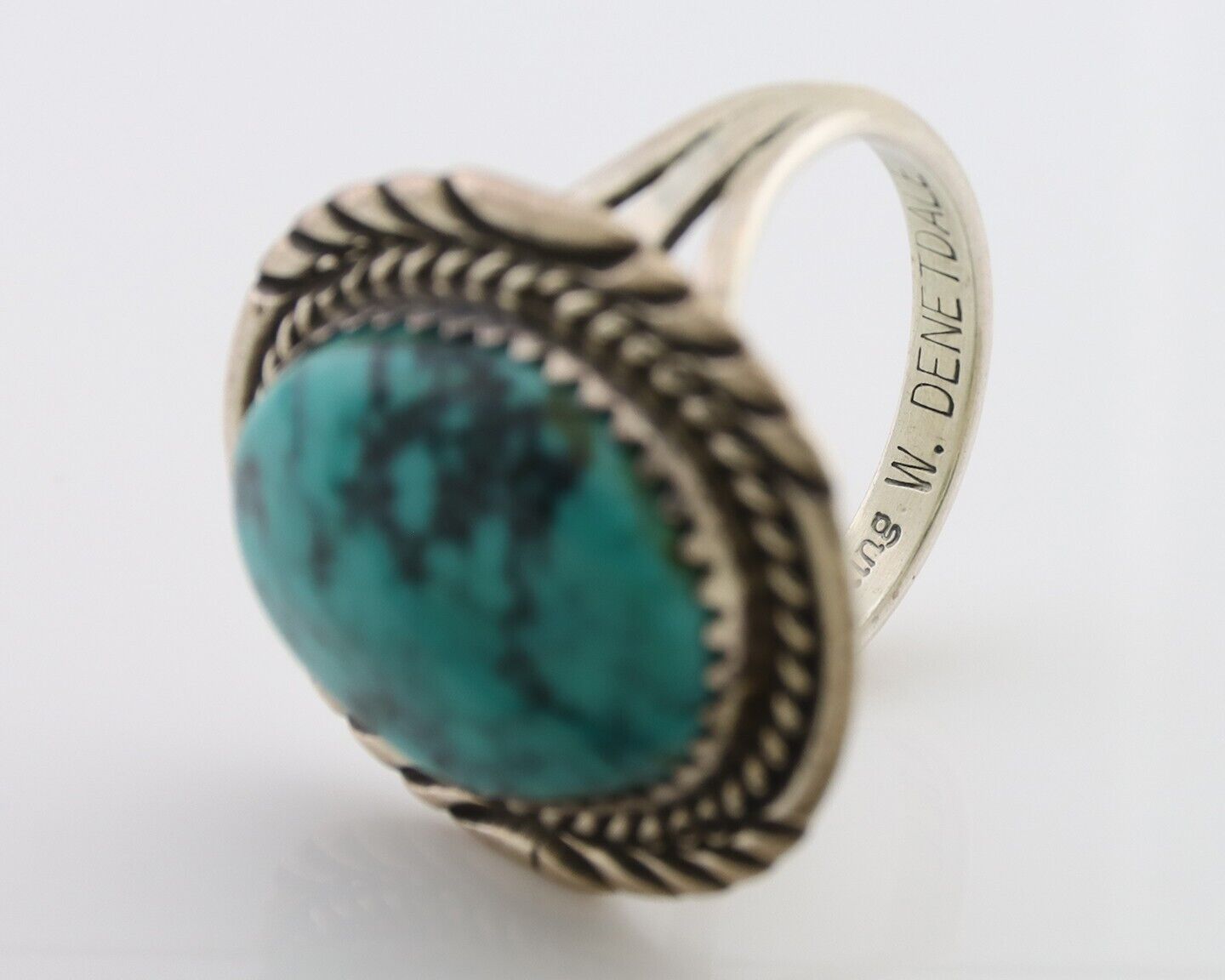 Navajo Ring 925 Silver Turquoise Signed William Denetdale Artist Sz 7.25 C.80's