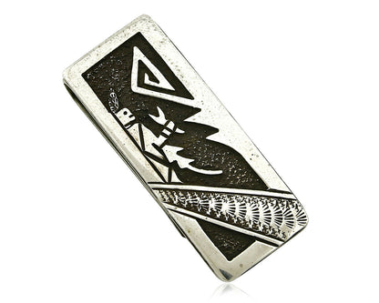 Navajo Money Clip .925 Silver & Nickle Hand Stamped Artist Richard Begay